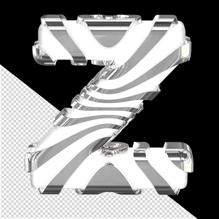 PSD símbolo 3d blanco con tiras plateadas letra z