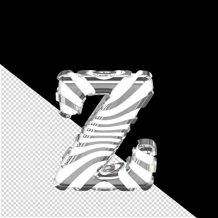 PSD símbolo 3d blanco con tiras plateadas letra z