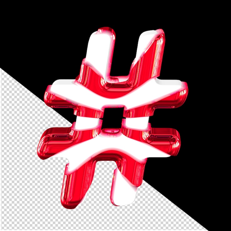 PSD símbolo 3d blanco con tiras rojas gruesas