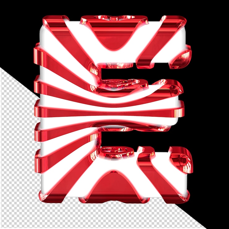 PSD símbolo 3d blanco con tiras rojas letra e
