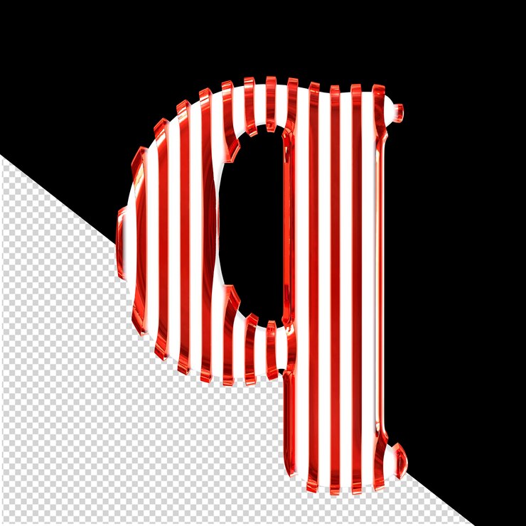 PSD símbolo 3d blanco con tiras ultrafinas verticales rojas letra q