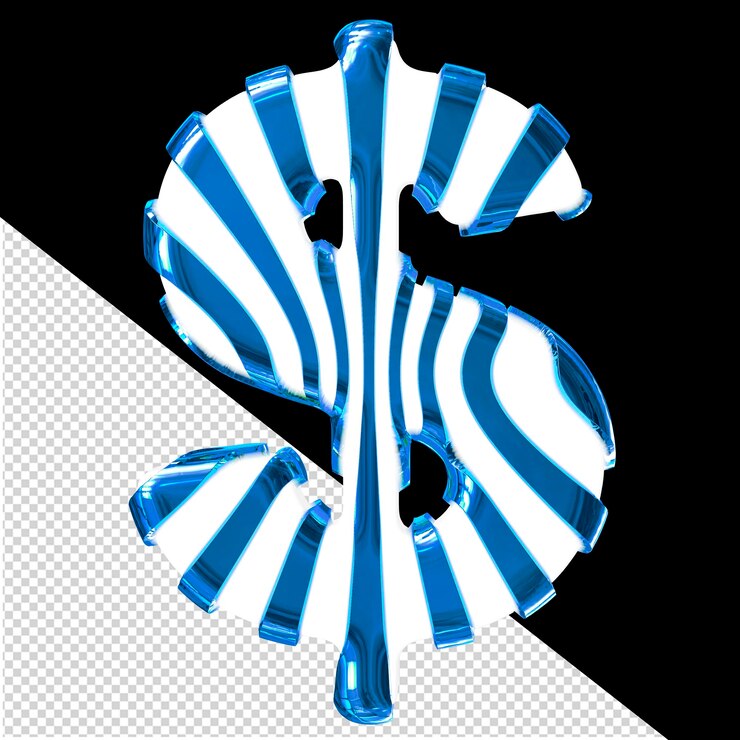 PSD símbolo 3d blanco con tiras verticales delgadas azules