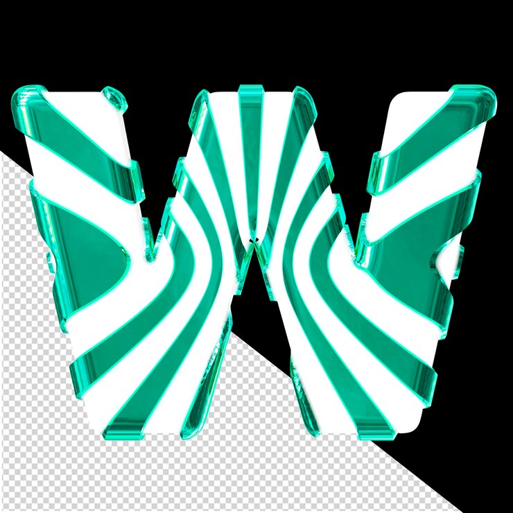 PSD símbolo 3d blanco con tiras verticales delgadas de color turquesa letra w