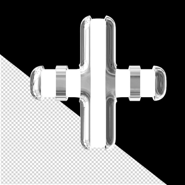 Símbolo 3D blanco con tiras verticales delgadas de plata