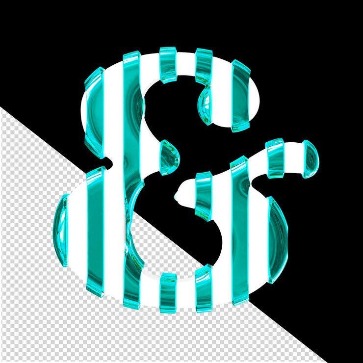 PSD símbolo 3d blanco con tiras verticales finas de color turquesa