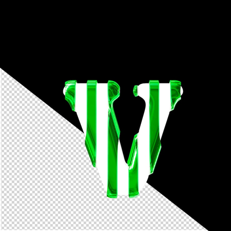 PSD símbolo 3d blanco con tiras verticales verdes delgadas letra v