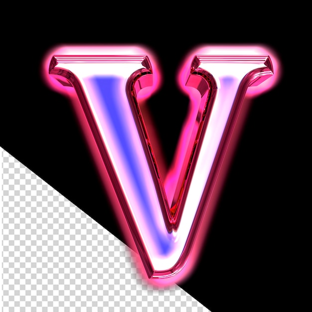 Simbolo 3d blu in una cornice rosa con la lettera luminosa v
