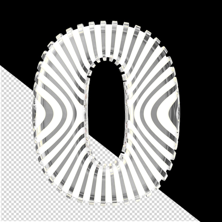 PSD símbolo 3d branco com tiras de prata ultra finas número 0