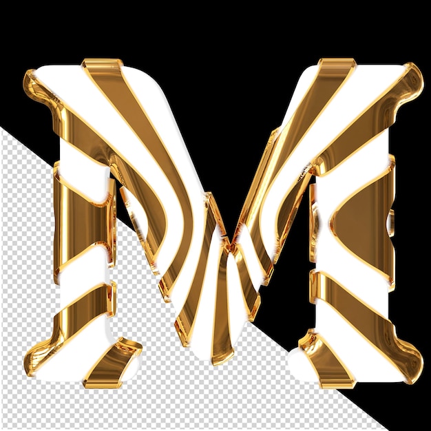PSD símbolo 3d branco com tiras finas douradas letra m