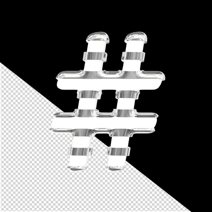 PSD símbolo 3d branco com tiras horizontais finas de prata