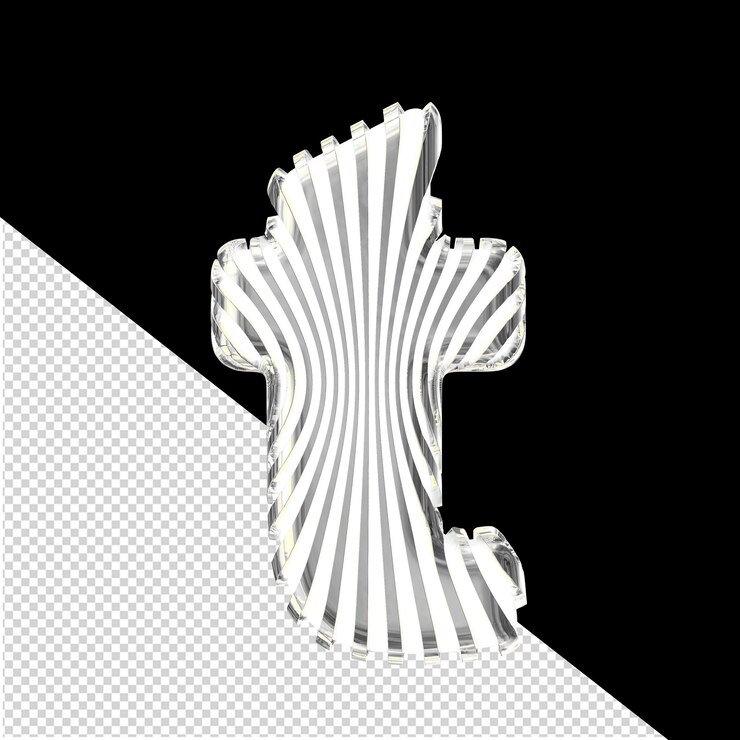 PSD símbolo 3d branco com tiras prateadas ultra finas letra t