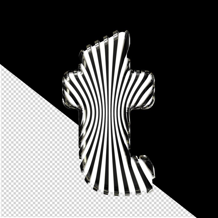 PSD símbolo 3d branco com tiras pretas ultra finas letra t