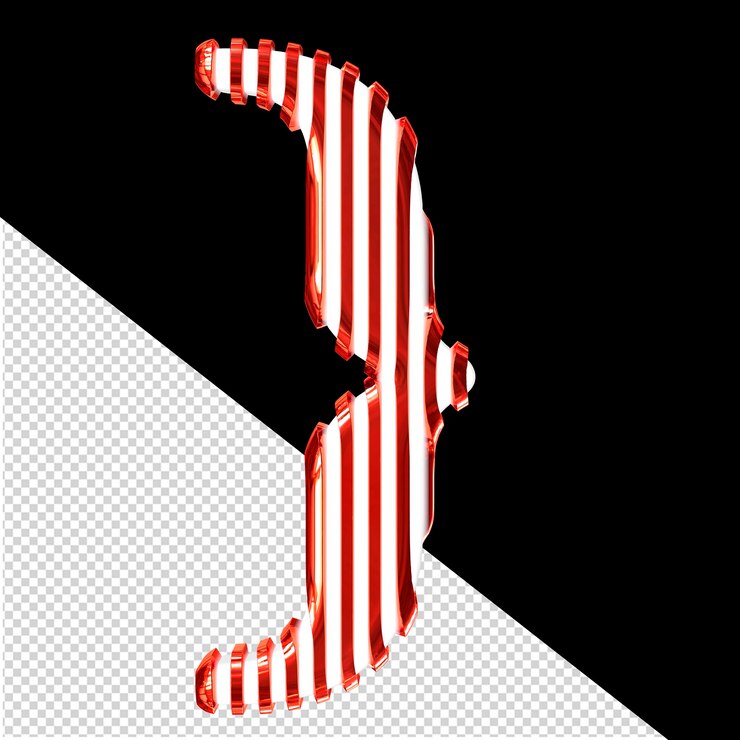 PSD símbolo 3d branco com tiras ultrafinas verticais vermelhas