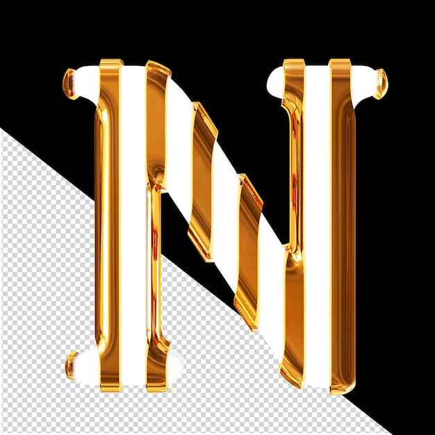 PSD símbolo 3d branco com tiras verticais douradas finas letra n