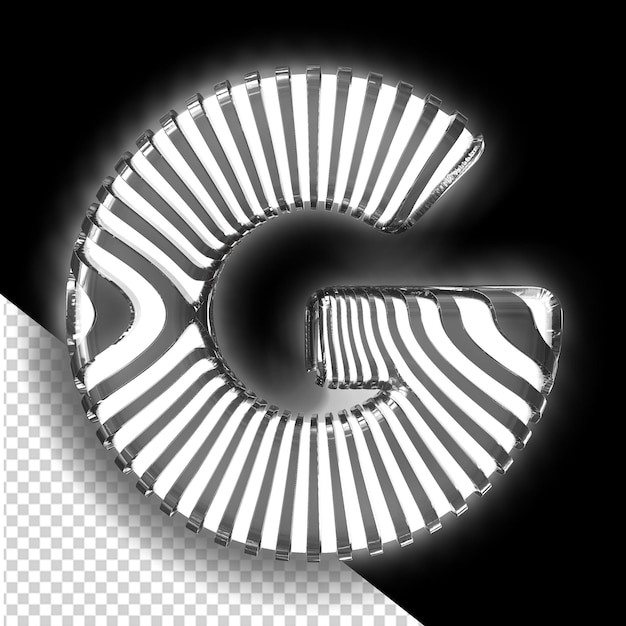 PSD símbolo 3d branco com tiras verticais luminosas pretas ultra finas letra g