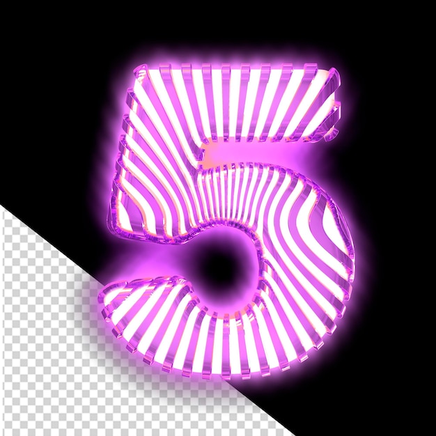 Símbolo 3D branco com tiras verticais roxas luminosas ultra finas número 5