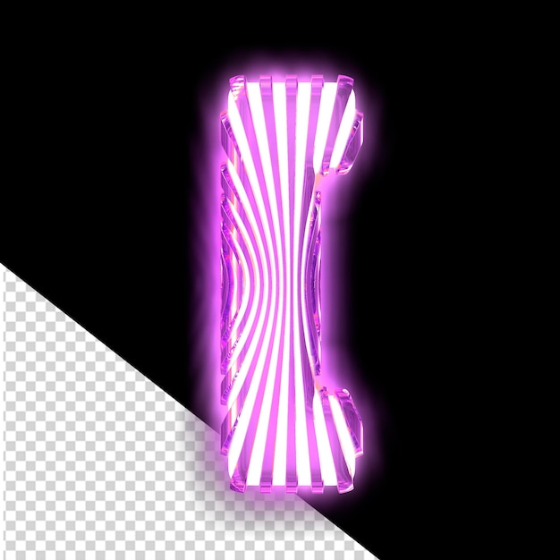 Símbolo 3d branco com tiras verticais roxas luminosas ultra finas