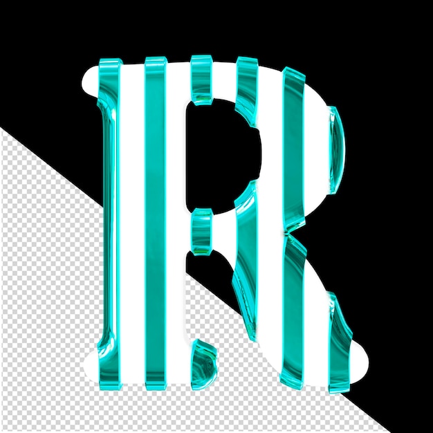 PSD símbolo 3d branco com tiras verticais turquesa finas letra r