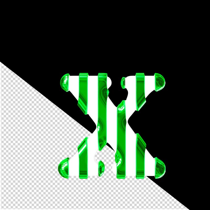 PSD símbolo 3d branco com tiras verticais verdes finas letra x