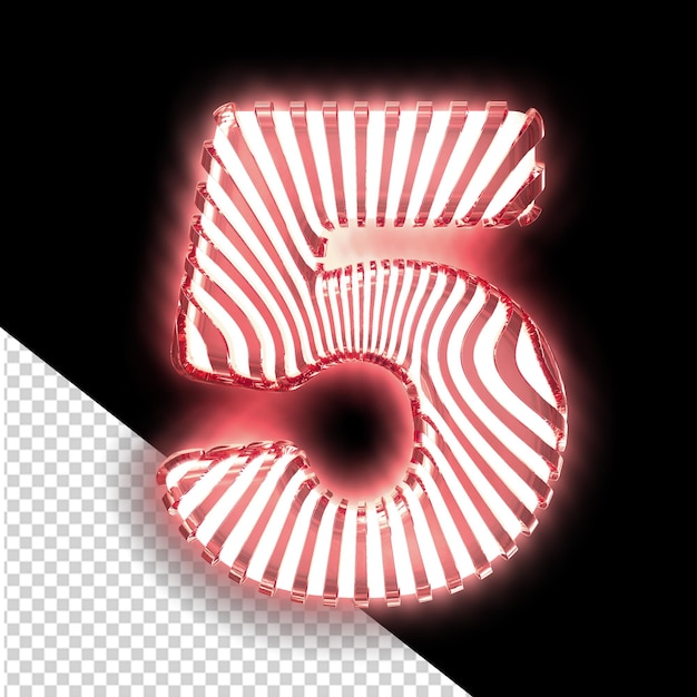 Símbolo 3D branco com tiras verticais vermelhas luminosas ultra finas número 5