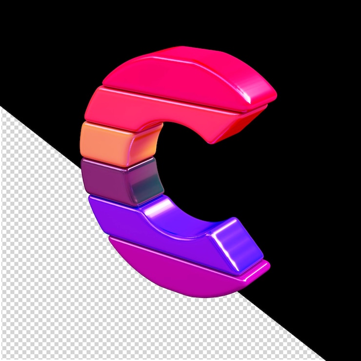 PSD símbolo 3d de color hecho de bloques horizontales letra c