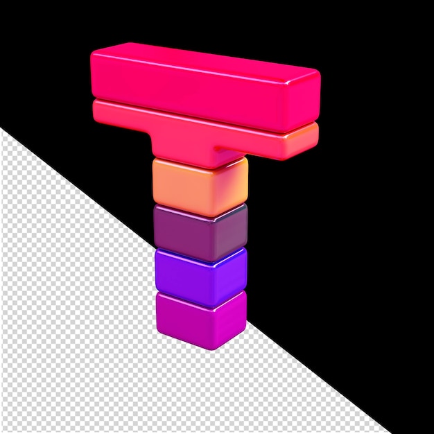 Símbolo 3d de color hecho de bloques horizontales letra t