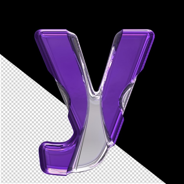 Simbolo 3D d'argento con incisioni viola lettera y