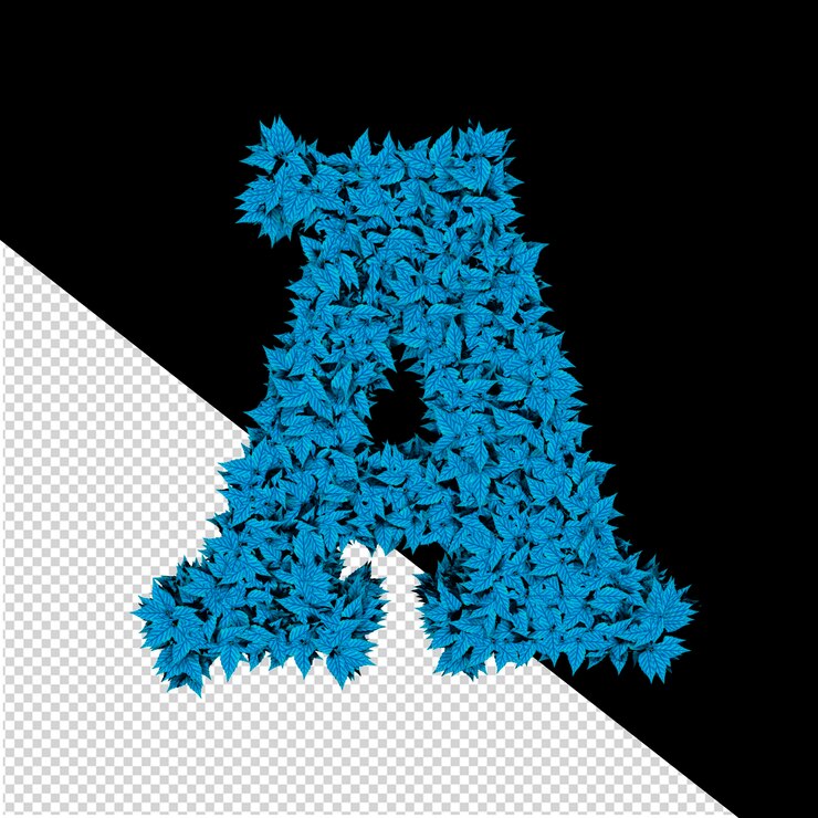 PSD simbolo 3d dalla lettera a delle foglie blu