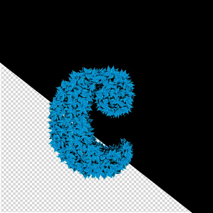 PSD simbolo 3d dalla lettera c delle foglie blu