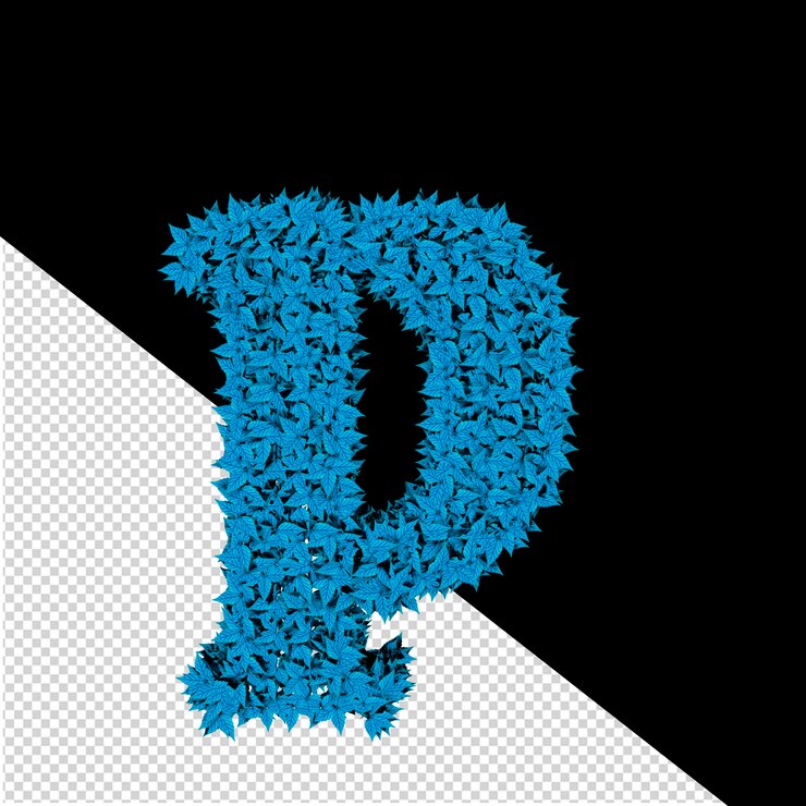 PSD simbolo 3d dalla lettera p delle foglie blu