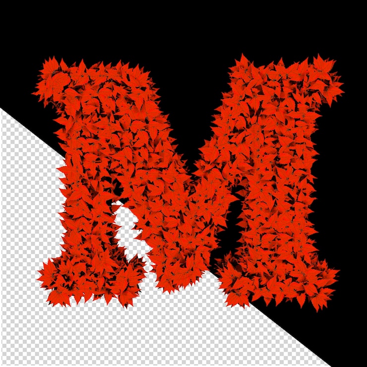 PSD símbolo 3d de folhas vermelhas letra m