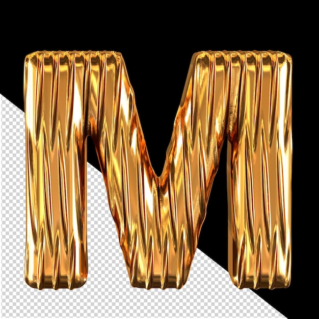 PSD símbolo 3d dorado con costillas verticales letra m