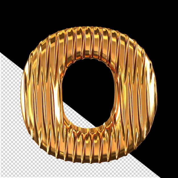 Símbolo 3d dorado con costillas verticales letra o