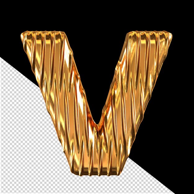 PSD símbolo 3d dorado con costillas verticales letra v