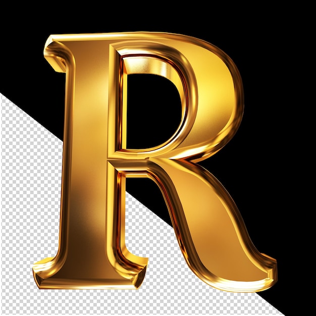 PSD símbolo 3d dorado con la letra biselada r