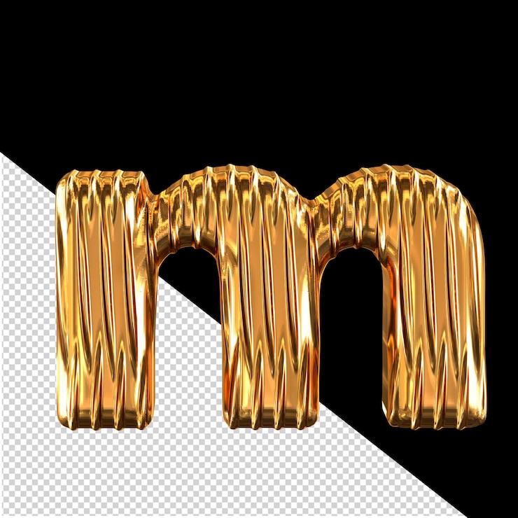 PSD símbolo 3d dourado com costelas verticais letra m