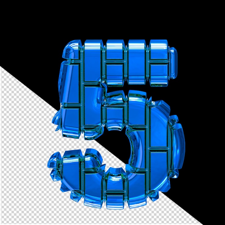 PSD simbolo 3d fatto di mattoni verticali blu numero 5