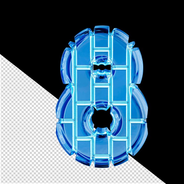 PSD simbolo 3d fatto di mattoni verticali di ghiaccio blu numero 8