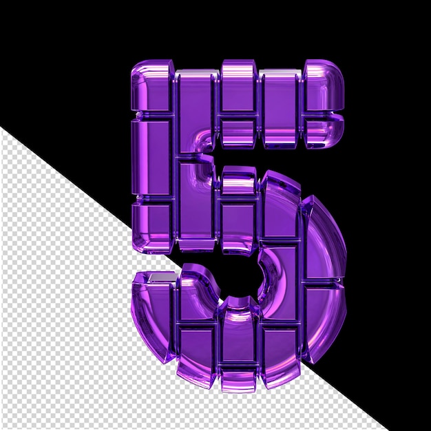 simbolo 3d fatto di mattoni verticali viola scuro numero 5