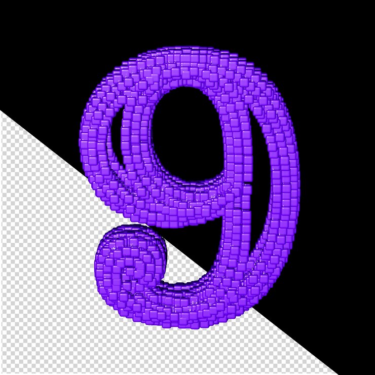 PSD símbolo 3d feito de cubos roxos número 9