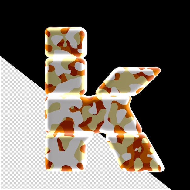 PSD símbolo 3d feito de manchas coloridas letra k