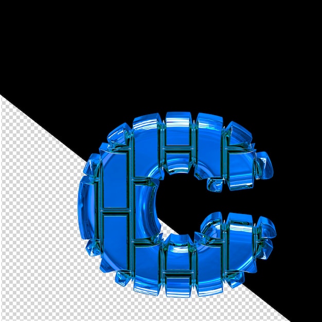 PSD símbolo 3d feito de tijolos verticais azuis letra c