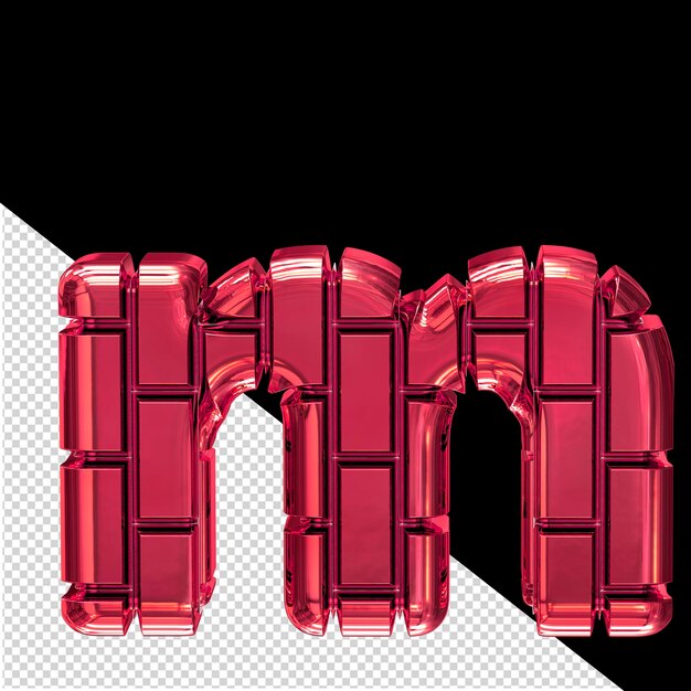 Símbolo 3d feito de tijolos verticais vermelhos letra m