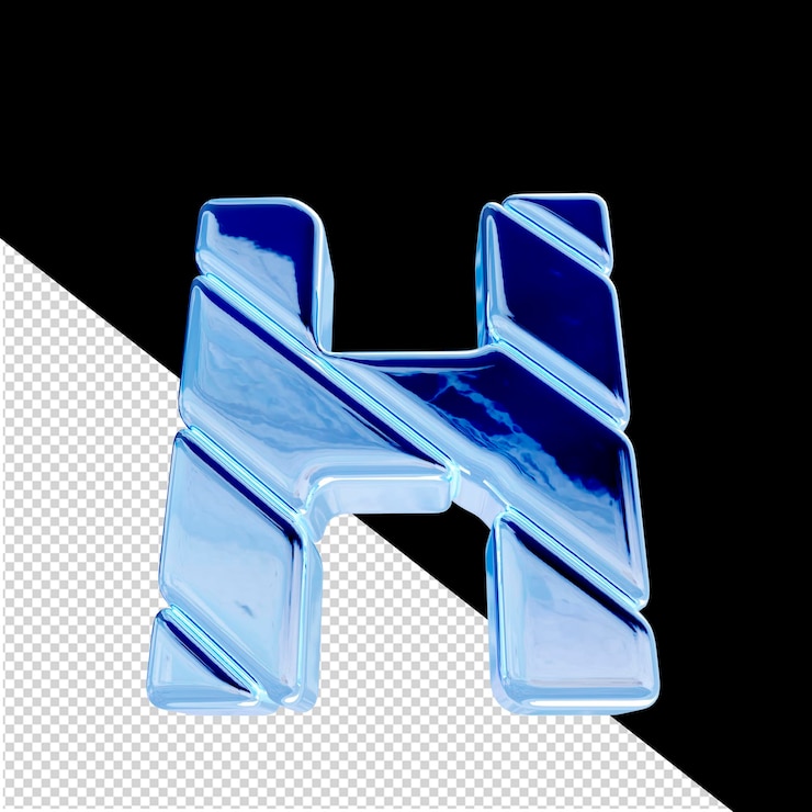 PSD símbolo 3d hecho de bloques diagonales de hielo azul letra h