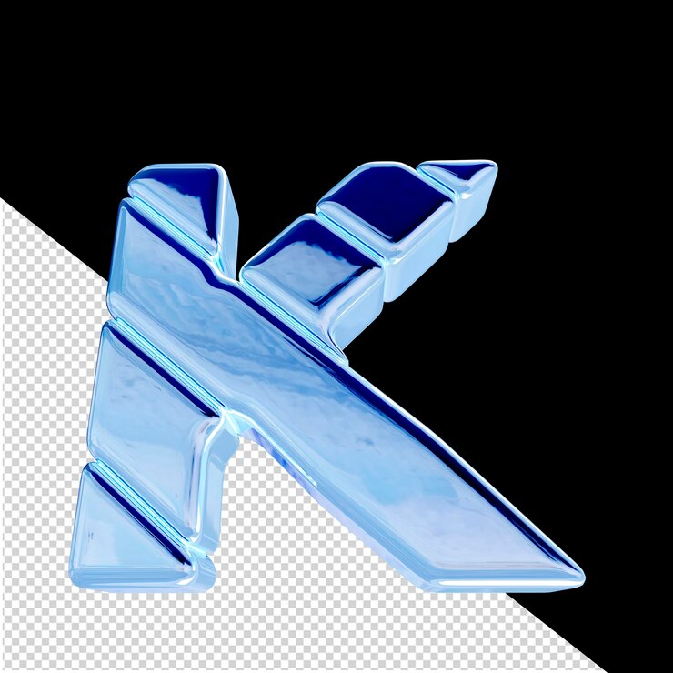 PSD símbolo 3d hecho de bloques diagonales de hielo azul letra k