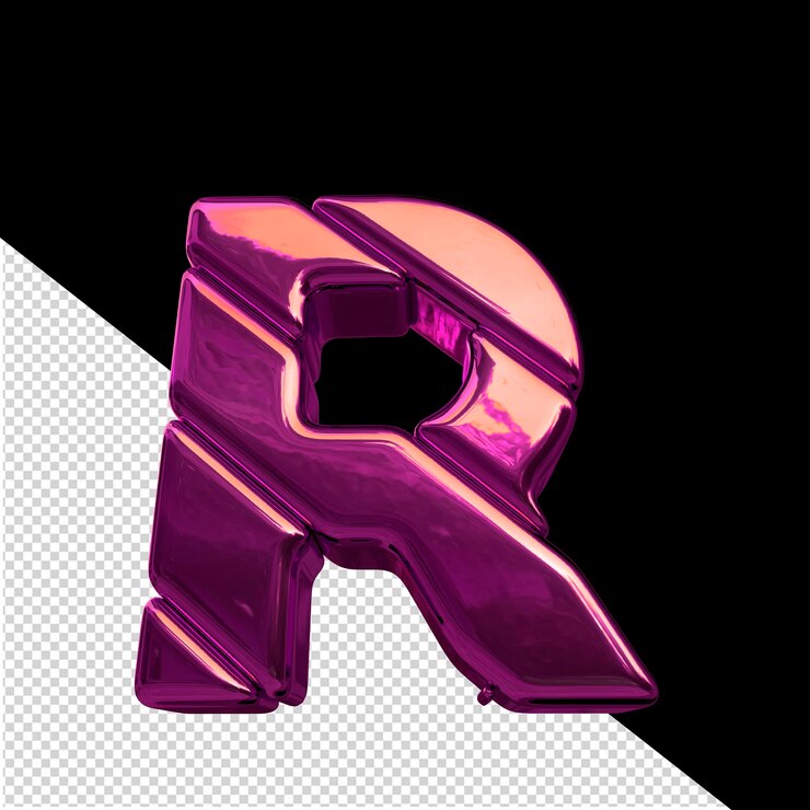 PSD símbolo 3d hecho de bloques diagonales morados letra r