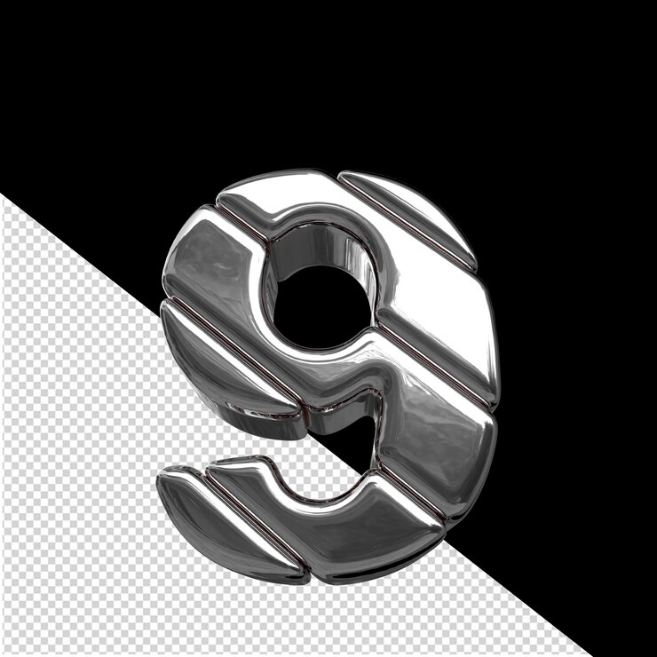 PSD símbolo 3d hecho de bloques diagonales plateados número 9