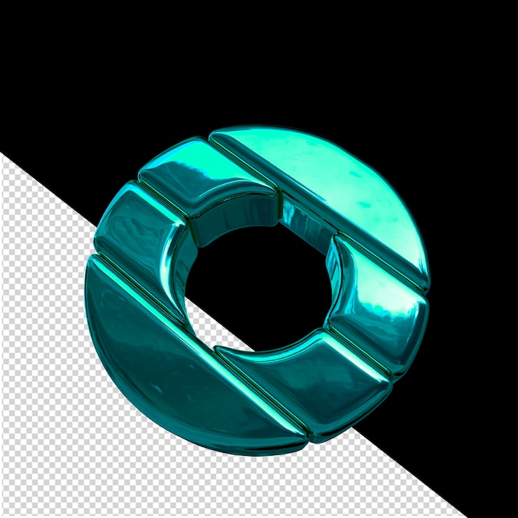 PSD símbolo 3d hecho de bloques diagonales turquesa letra o