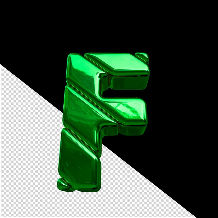 PSD símbolo 3d hecho de bloques diagonales verdes letra f