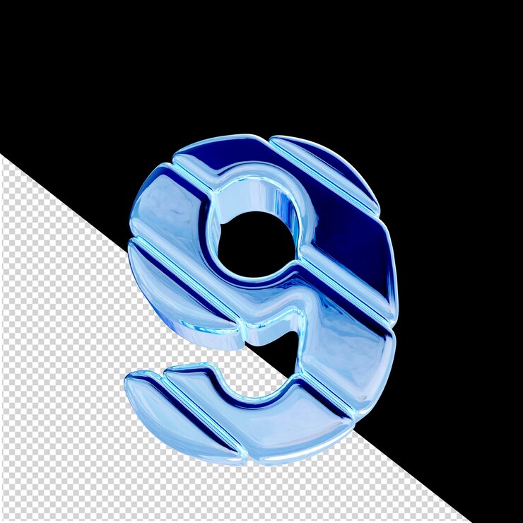 PSD símbolo 3d hecho de bloques de hielo azul diagonales número 9